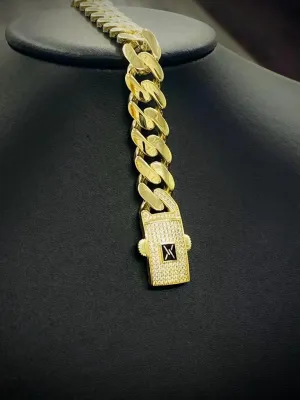 10K Yellow Gold Miami Curb Monaco Bracelet 13mm Mens 8"