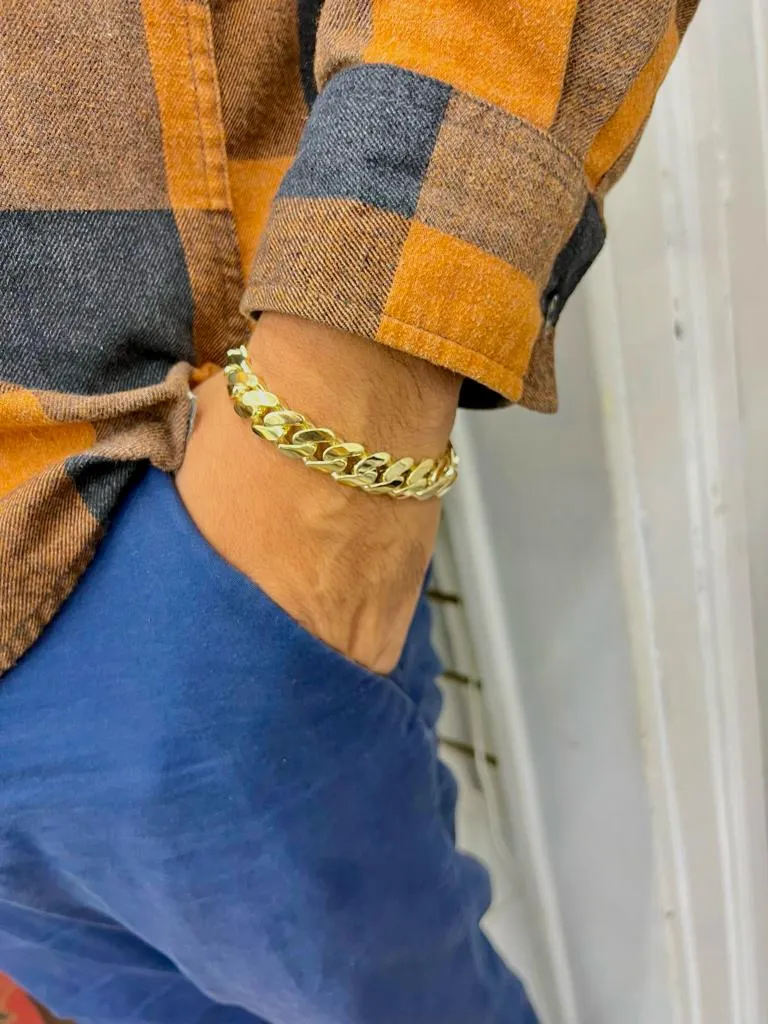 10K Yellow Gold Miami Curb Monaco Bracelet 13mm Mens 8"