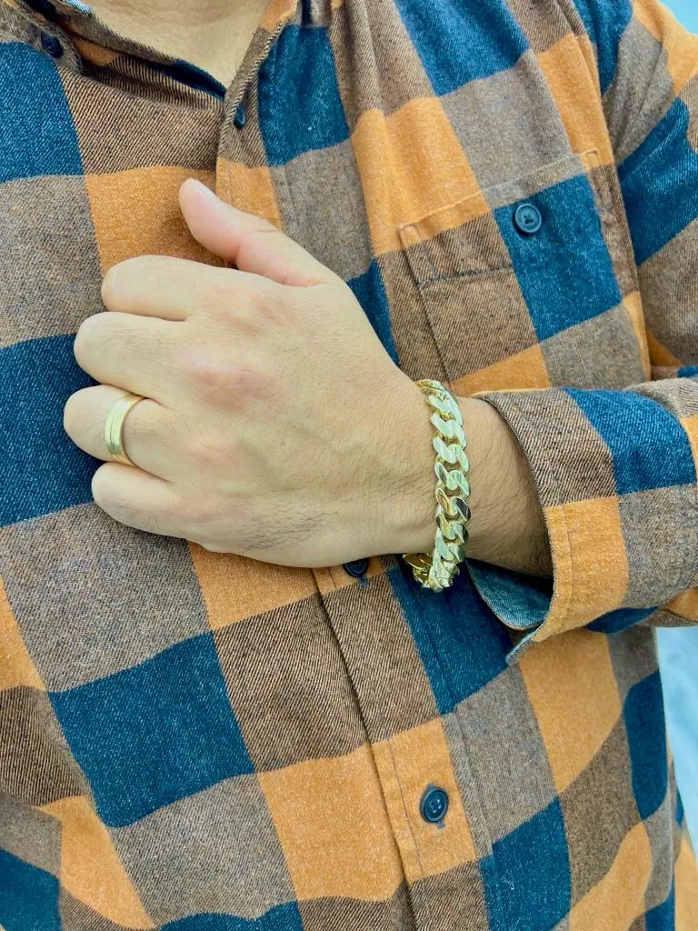 10K Yellow Gold Miami Curb Monaco Bracelet 13mm Mens 8"