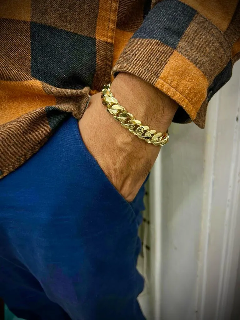 10K Yellow Gold Miami Curb Monaco Bracelet 13mm Mens 8"