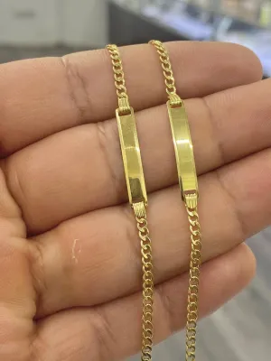 10K Yellow Real Gold Baby ID Bracelet 5.5" Curb Link
