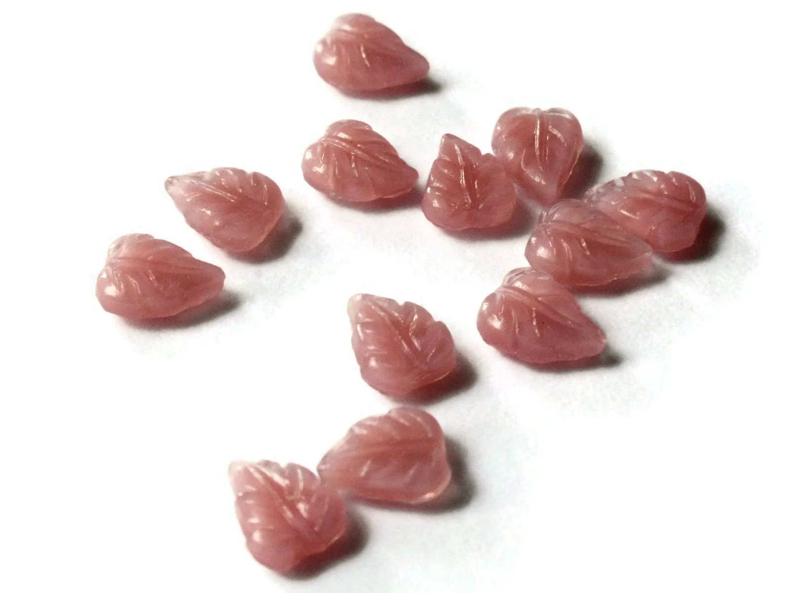12 8mm x 6mm Pink Moonstone Leaf Cabochons Tiny Little Leaves Plant Cabs Miniature Leaf Tiles