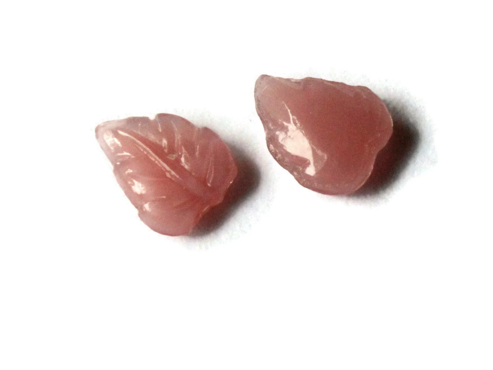12 8mm x 6mm Pink Moonstone Leaf Cabochons Tiny Little Leaves Plant Cabs Miniature Leaf Tiles