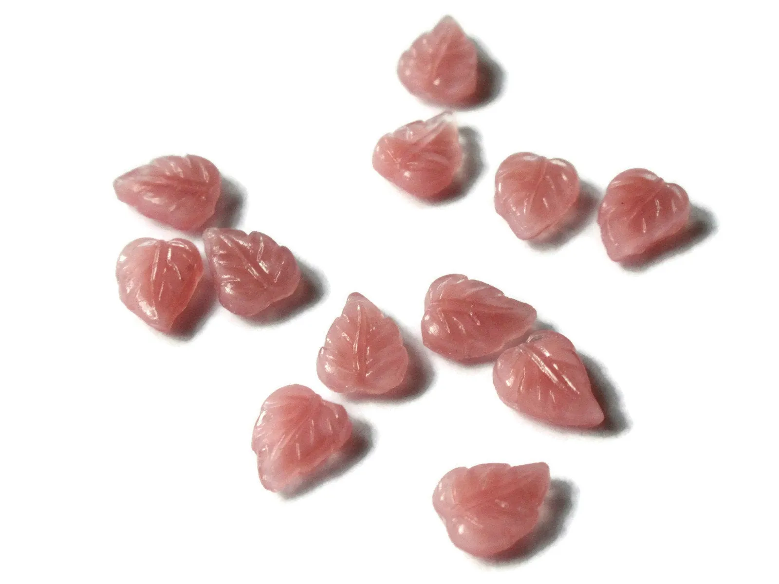 12 8mm x 6mm Pink Moonstone Leaf Cabochons Tiny Little Leaves Plant Cabs Miniature Leaf Tiles