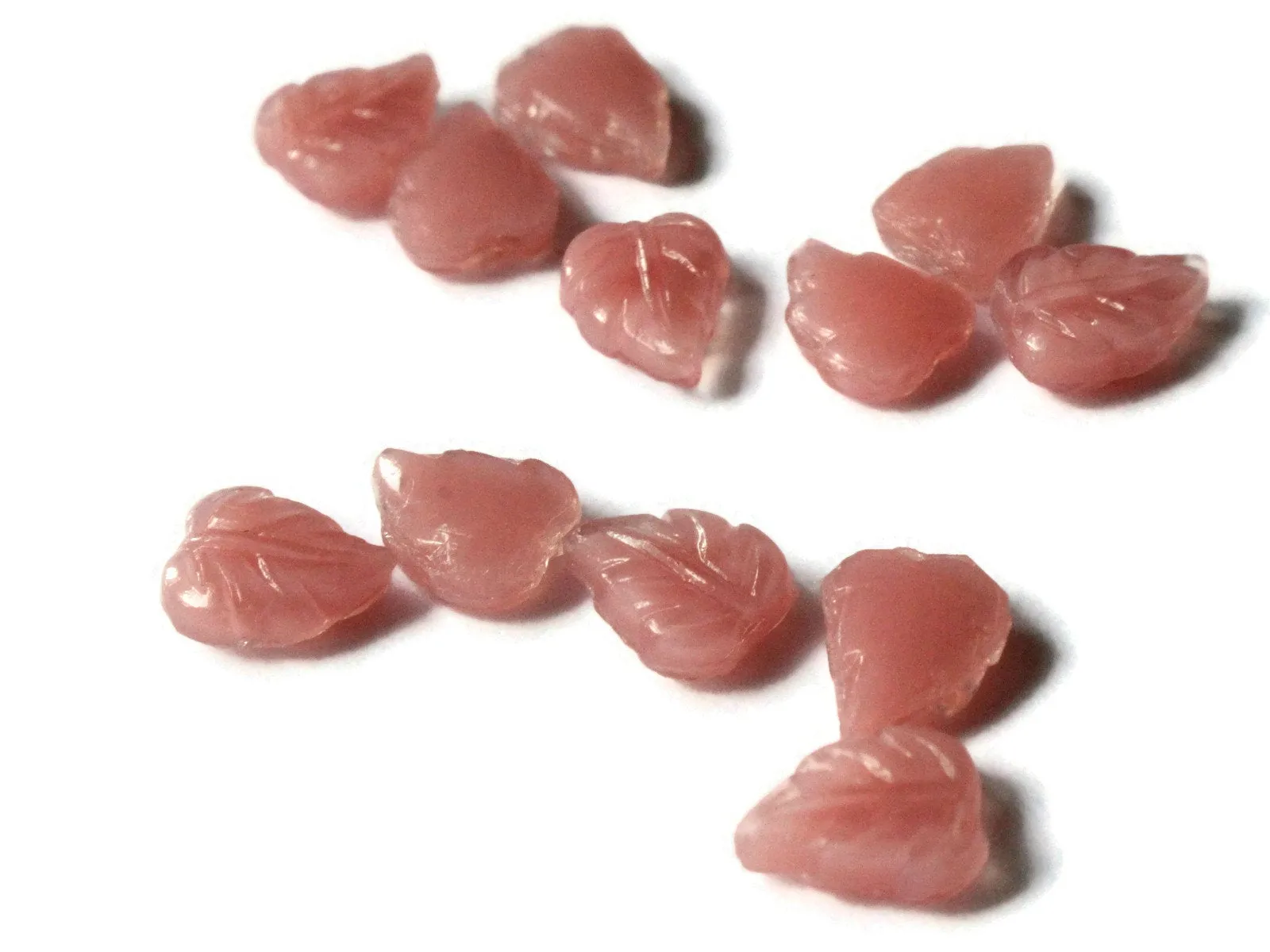 12 8mm x 6mm Pink Moonstone Leaf Cabochons Tiny Little Leaves Plant Cabs Miniature Leaf Tiles