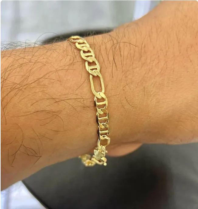 14K Gold Filled Bracelet 7.5" Figaro Anchor Mariner Chain Womens Mens Adults