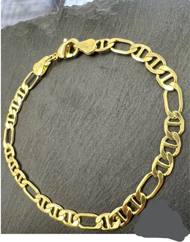 14K Gold Filled Bracelet 7.5" Figaro Anchor Mariner Chain Womens Mens Adults