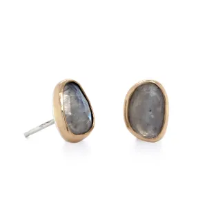 14K Yellow Gold Moonstone Stud Earrings
