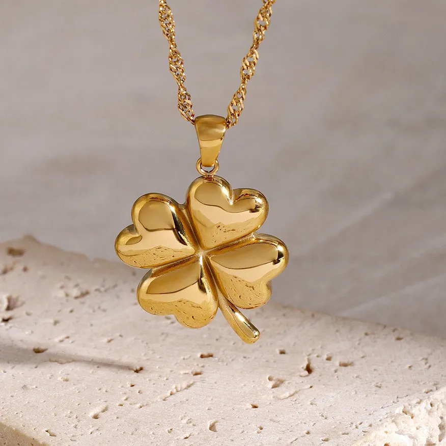 18K Gold Four-Leaf Clover Design Necklace