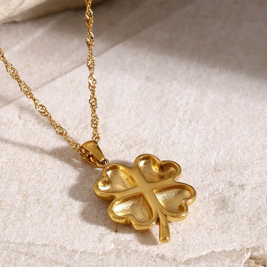 18K Gold Four-Leaf Clover Design Necklace
