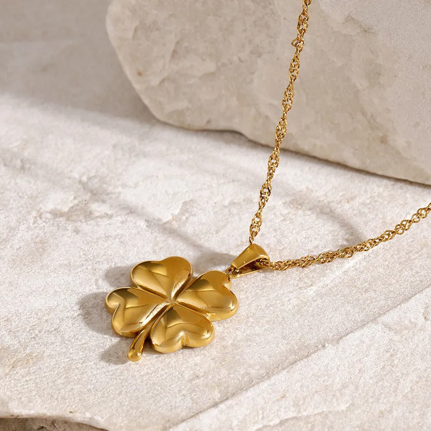 18K Gold Four-Leaf Clover Design Necklace