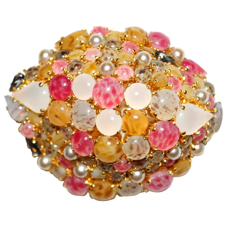 1963 Christian Dior Glass Cabochon Cluster Brooch