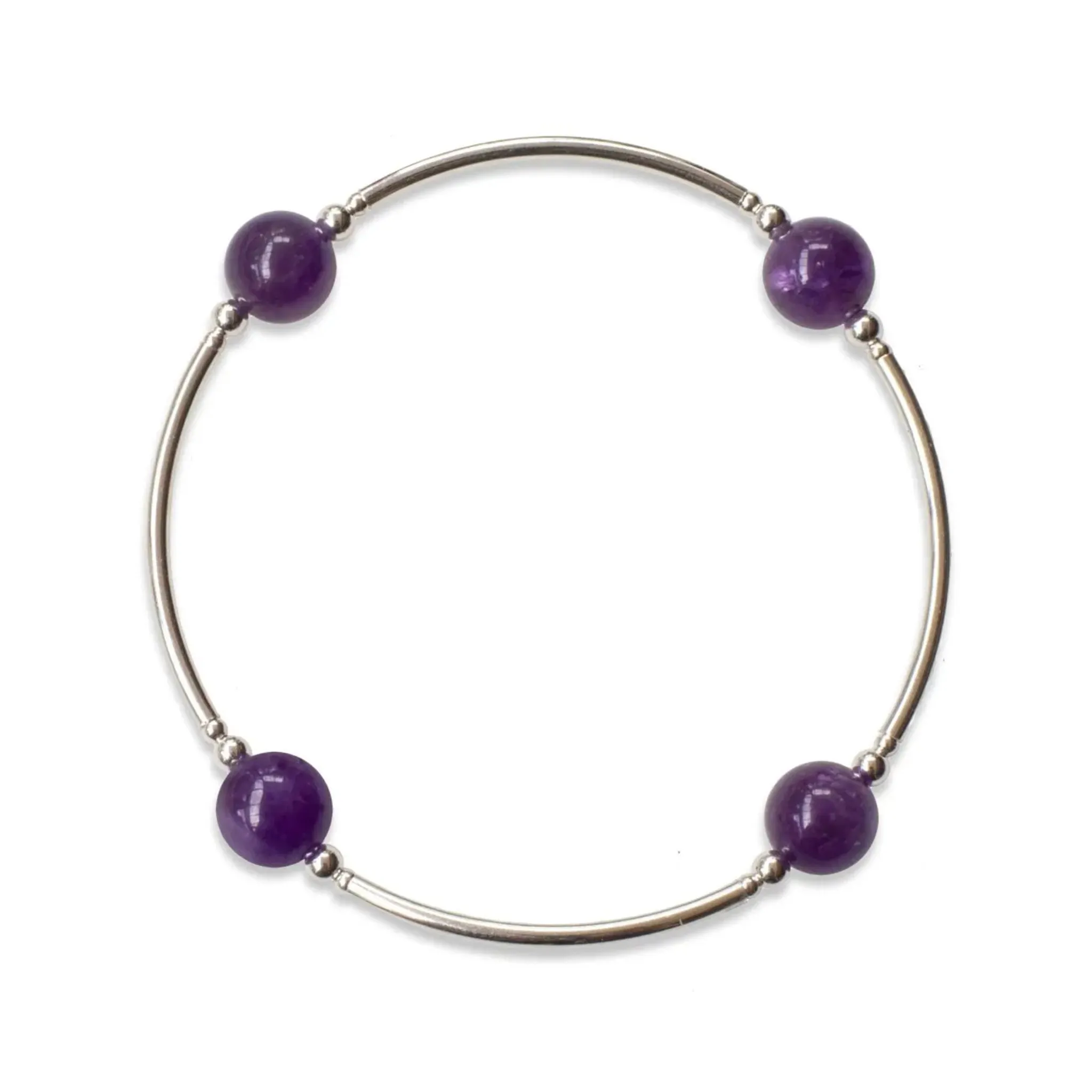 8mm Smooth Amethyst Blessing Bracelet - Silver Links