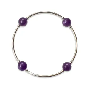 8mm Smooth Amethyst Blessing Bracelet - Silver Links