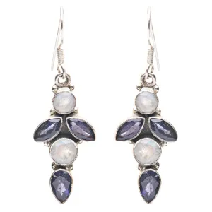 925 Sterling Silver Gemstones Natural Amethyst Moonstone Dangle Earring FJSE2146