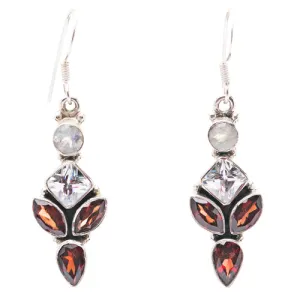 925 Sterling Silver Gemstones Natural Topaz Garnet Moonstone Earrings FJSE2171