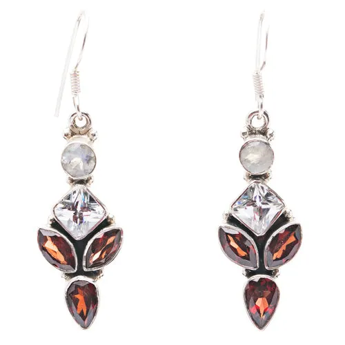 925 Sterling Silver Gemstones Natural Topaz Garnet Moonstone Earrings FJSE2171