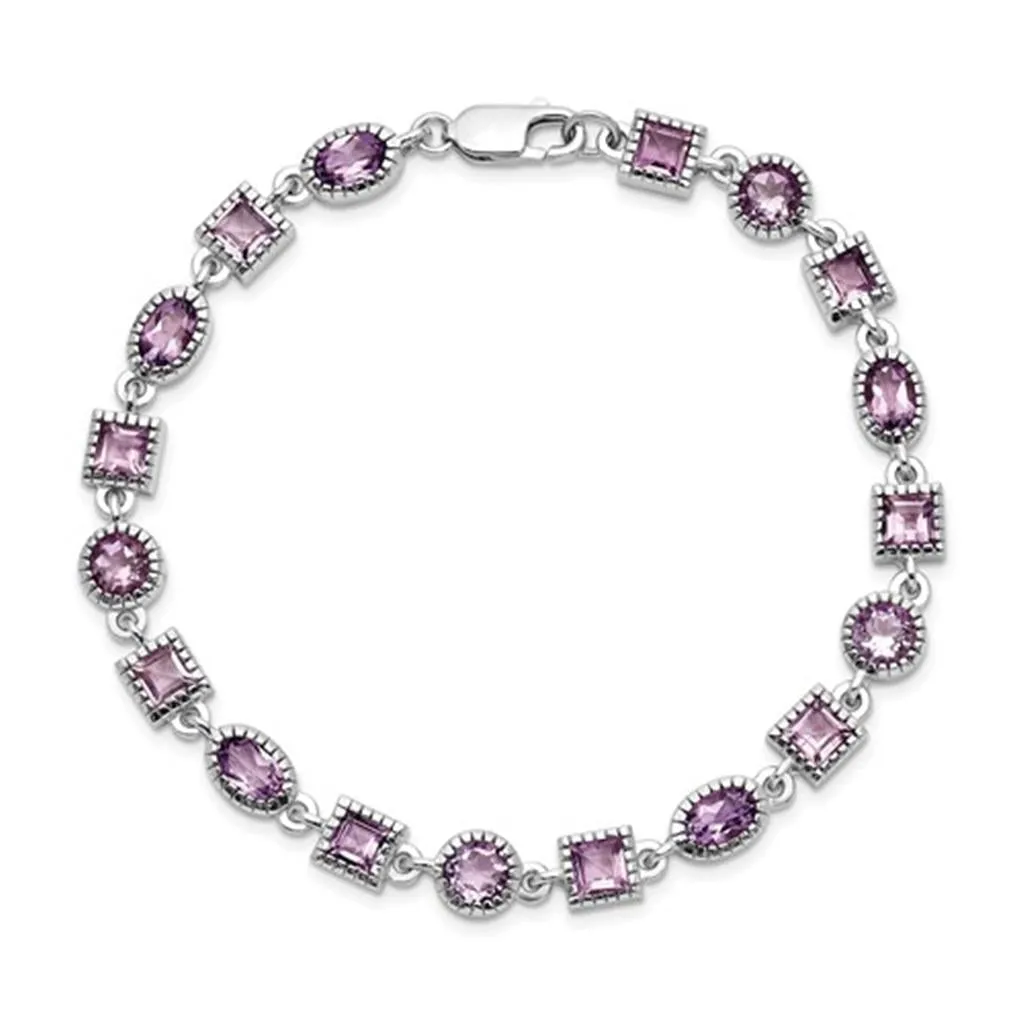 .925 White Tennis Bracelet Colored Stone, With Amethysts 7" Long