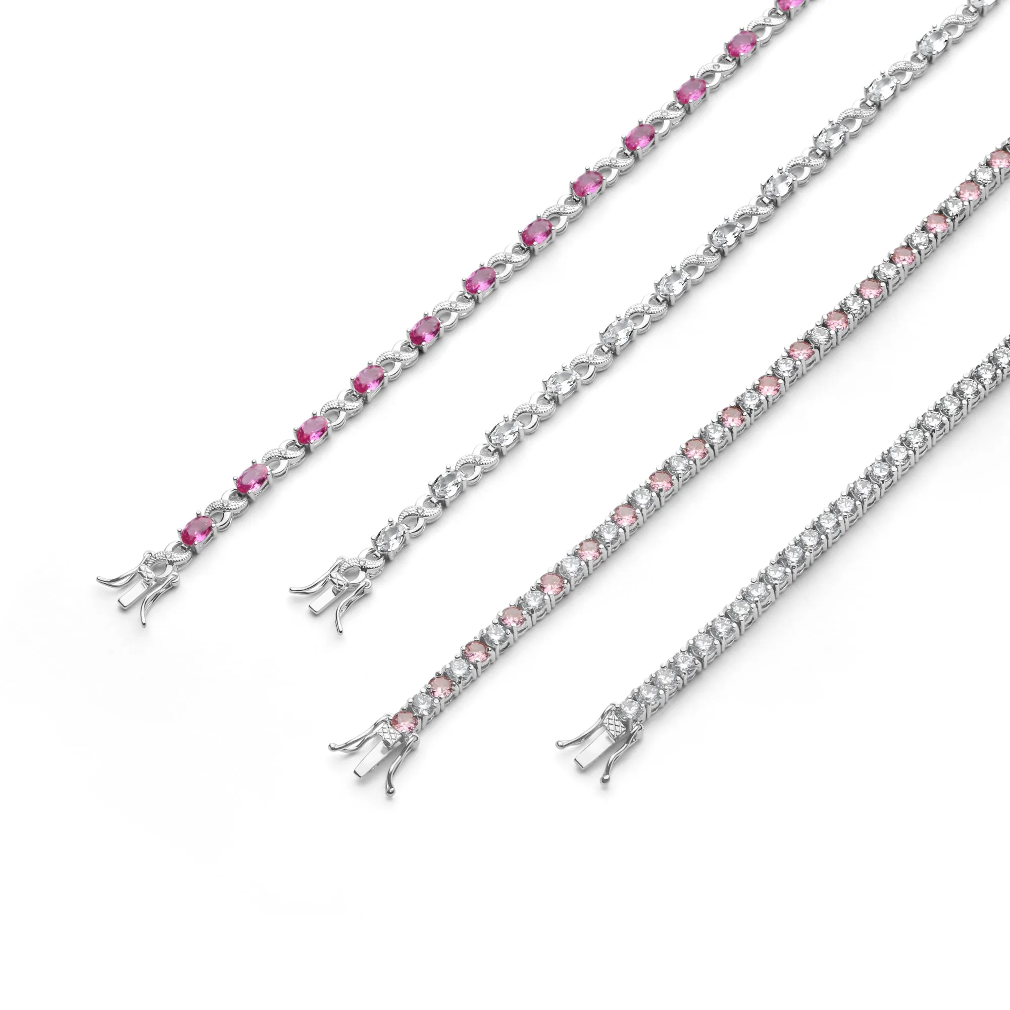 Alternating Round CZ 12CT 4 Prong Basket Set Tennis Bracelet Silver 7.5 Inch