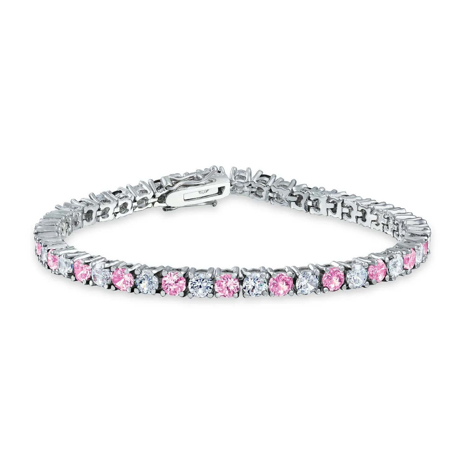 Alternating Round CZ 12CT 4 Prong Basket Set Tennis Bracelet Silver 7.5 Inch