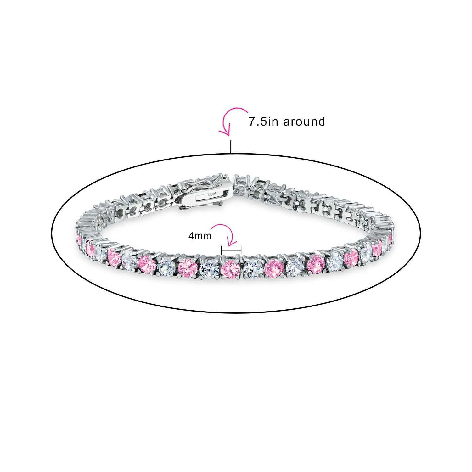 Alternating Round CZ 12CT 4 Prong Basket Set Tennis Bracelet Silver 7.5 Inch