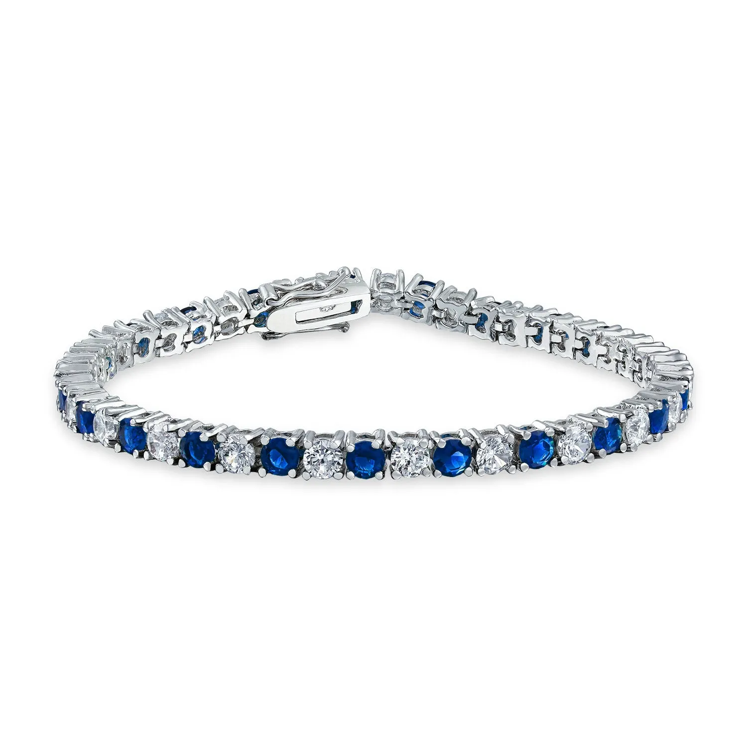 Alternating Round CZ 12CT 4 Prong Basket Set Tennis Bracelet Silver 7.5 Inch