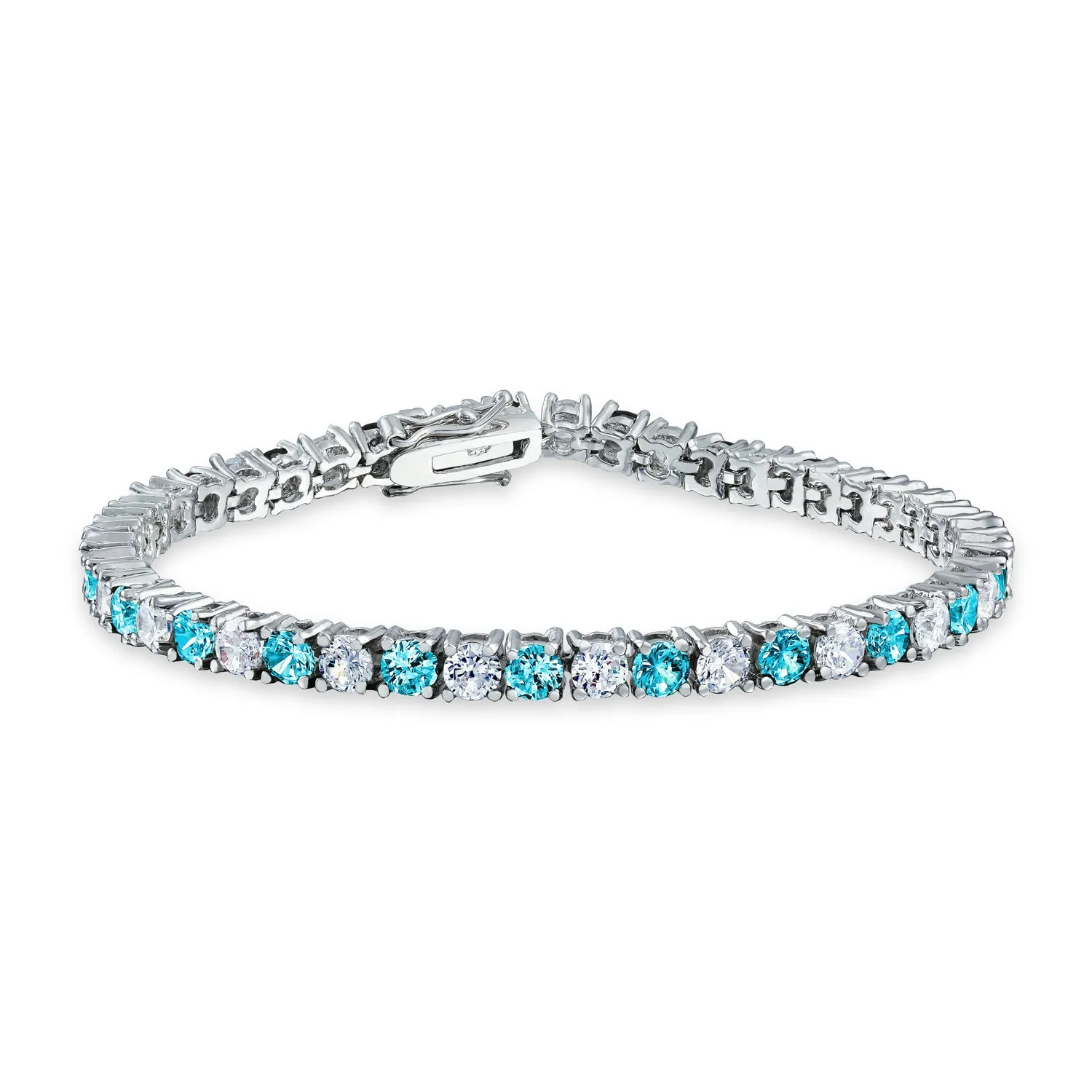 Alternating Round CZ 12CT 4 Prong Basket Set Tennis Bracelet Silver 7.5 Inch