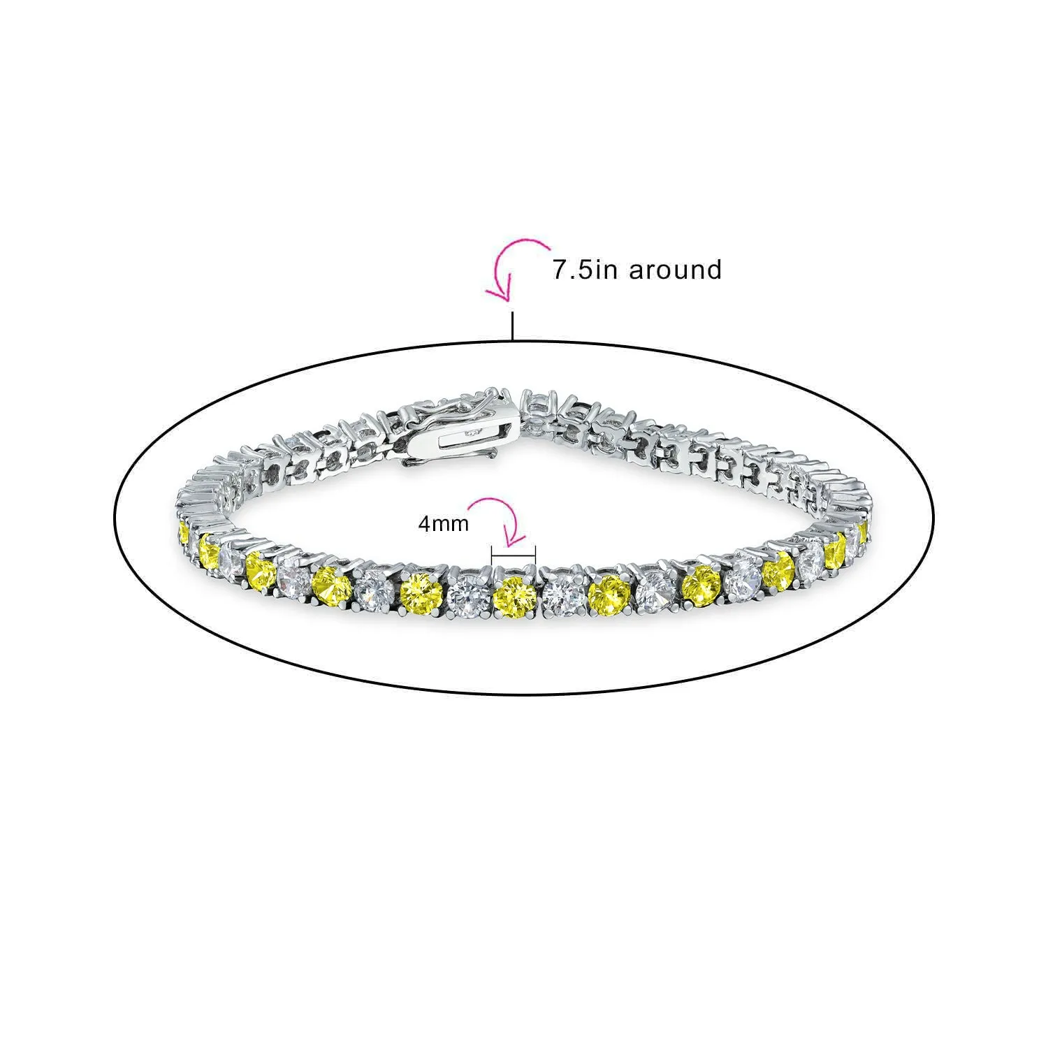 Alternating Round CZ 12CT 4 Prong Basket Set Tennis Bracelet Silver 7.5 Inch