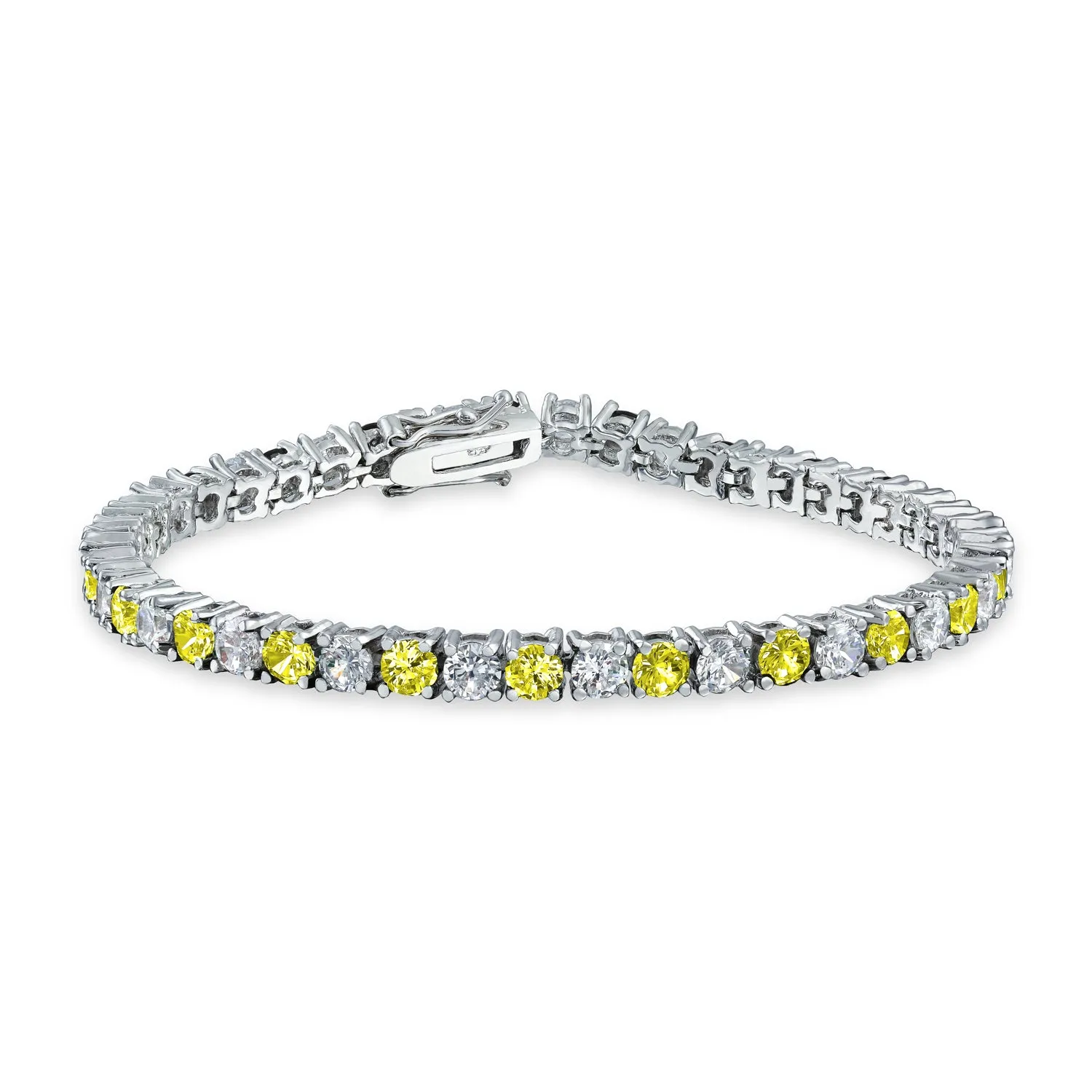 Alternating Round CZ 12CT 4 Prong Basket Set Tennis Bracelet Silver 7.5 Inch