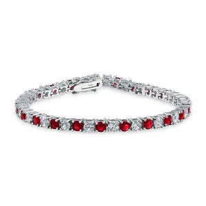 Alternating Round CZ 12CT 4 Prong Basket Set Tennis Bracelet Silver 7.5 Inch