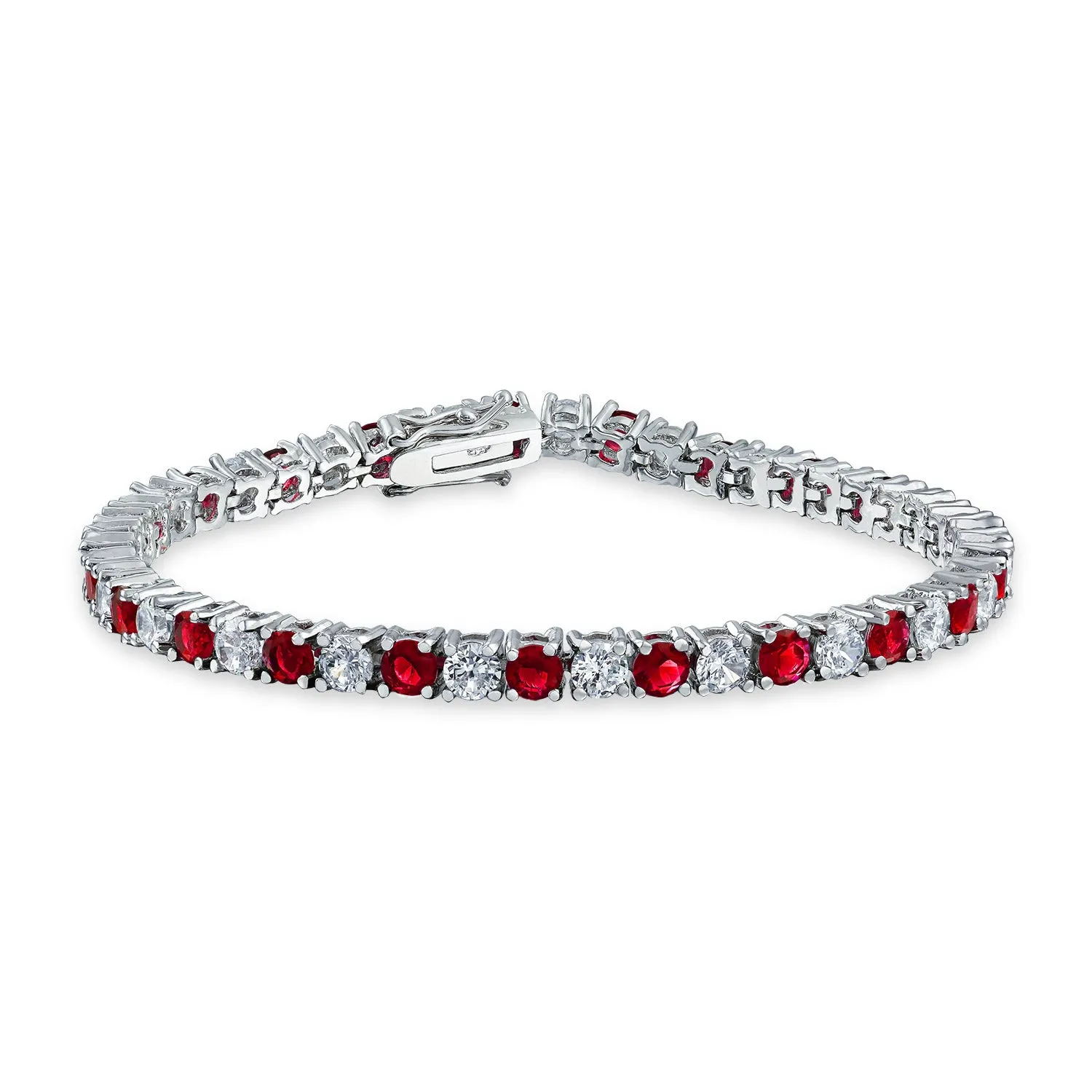 Alternating Round CZ 12CT 4 Prong Basket Set Tennis Bracelet Silver 7.5 Inch