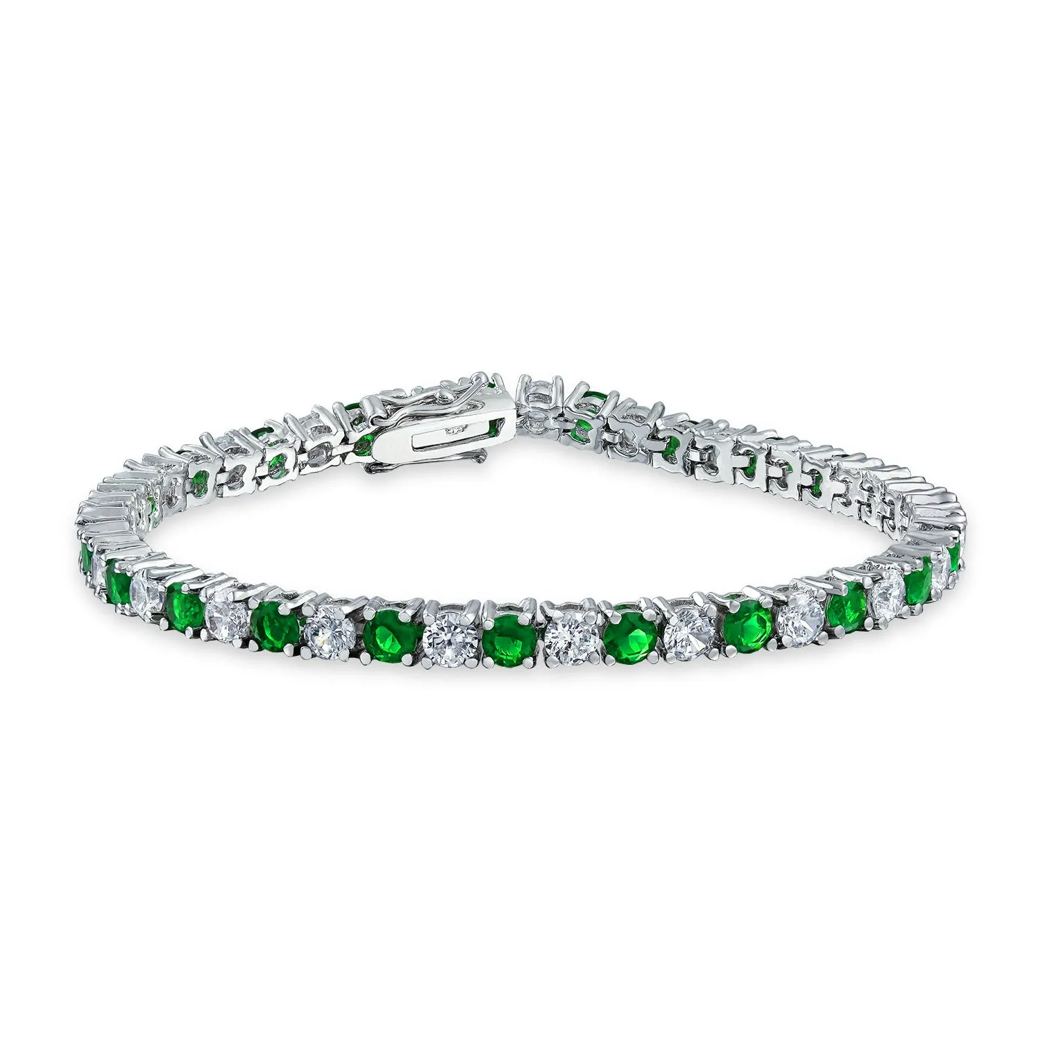 Alternating Round CZ 12CT 4 Prong Basket Set Tennis Bracelet Silver 7.5 Inch