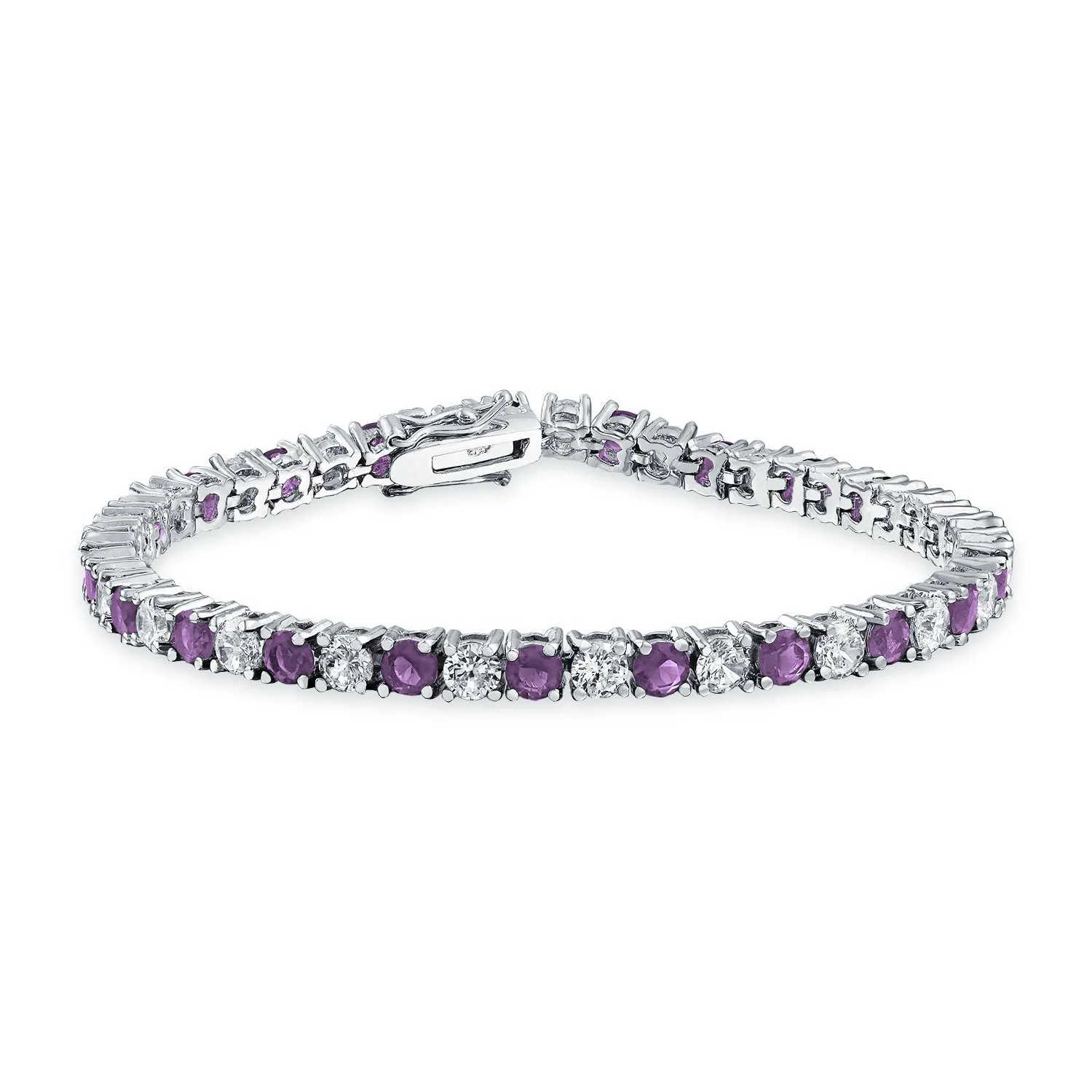 Alternating Round CZ 12CT 4 Prong Basket Set Tennis Bracelet Silver 7.5 Inch