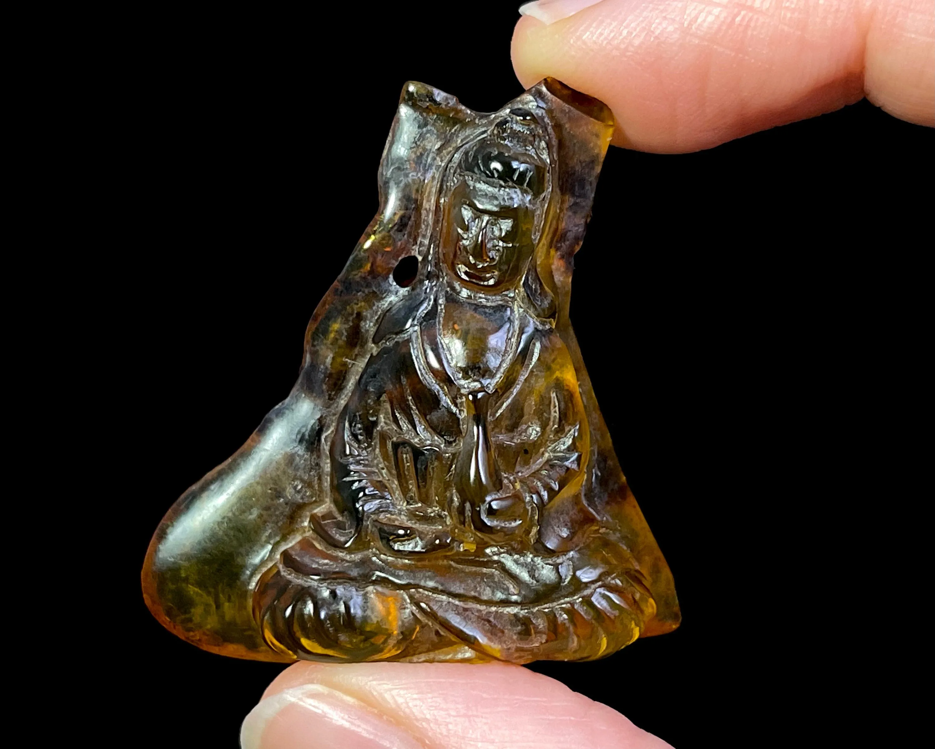 AMBER Crystal Kuan Yin - Crystal Carving, Housewarming Gift, Home Decor, Healing Crystals and Stones, L2257