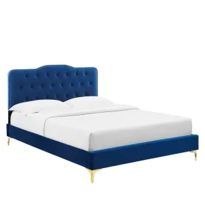 Amber Performance Velvet Queen Platform Bed By Modway - MOD-6775 - Navy