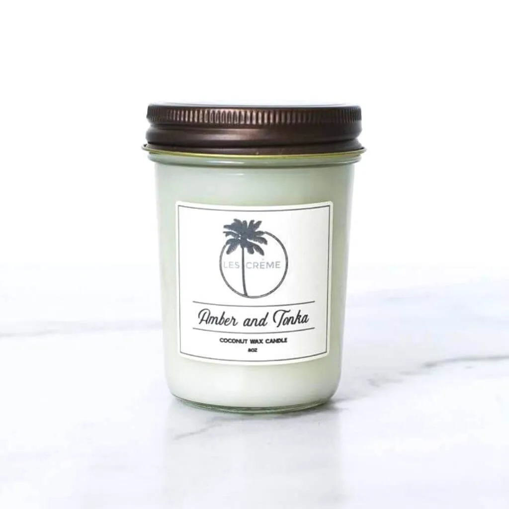 Amber   Tonka Scent Coconut Wax Candle - Organic, Vegan, Handmade, non GMO - 3 sizes