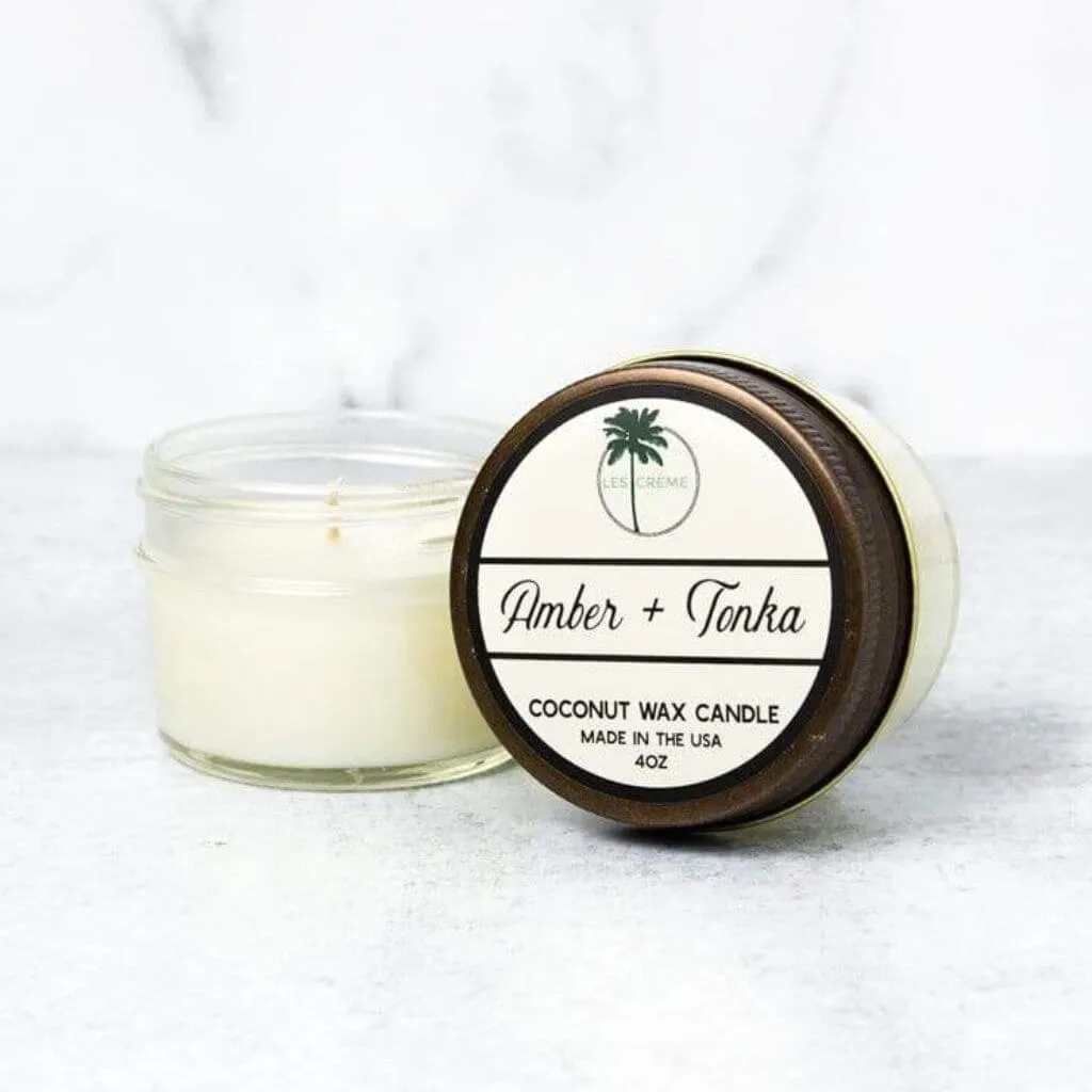 Amber   Tonka Scent Coconut Wax Candle - Organic, Vegan, Handmade, non GMO - 3 sizes