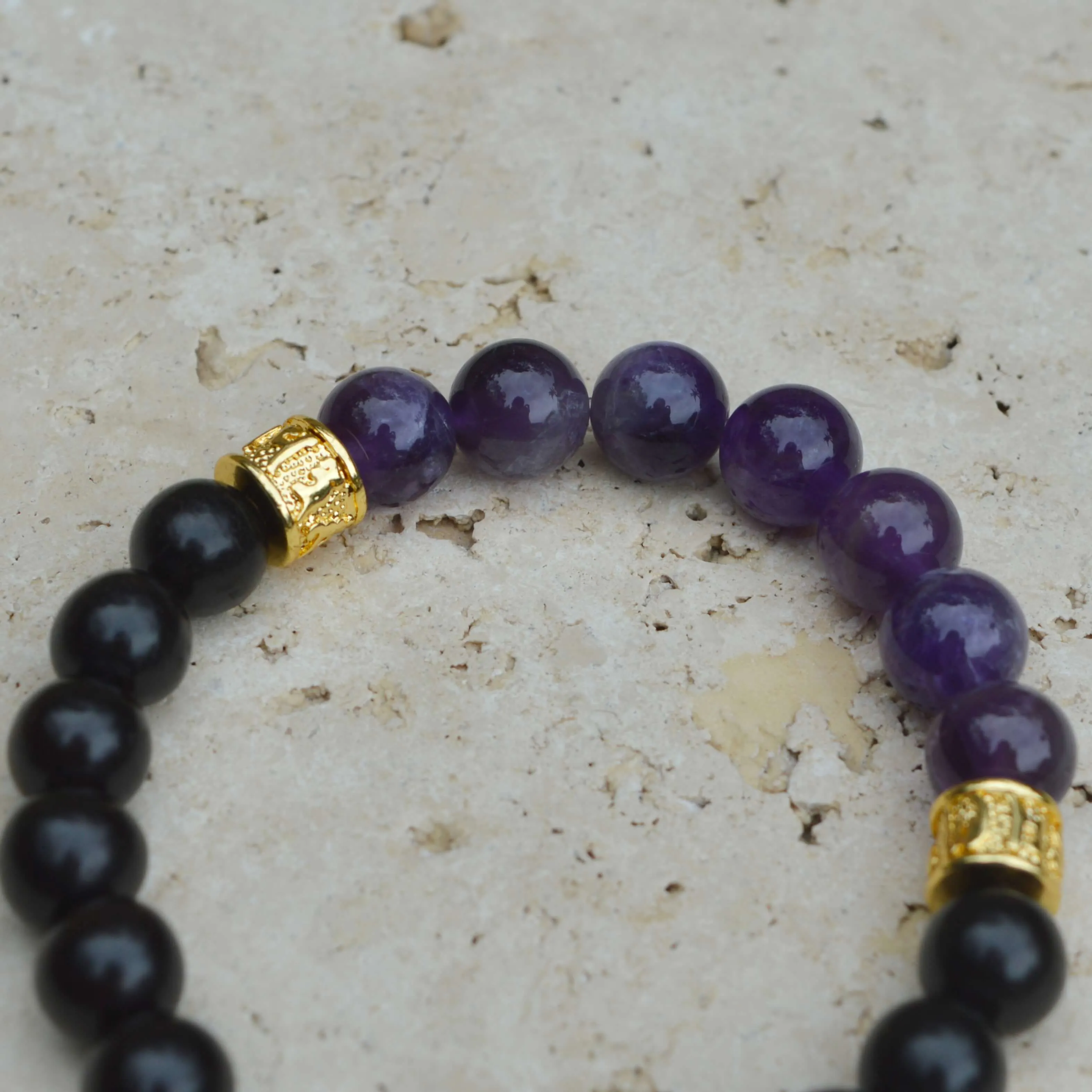 AMETHYST & EBONY WOODEN BEADED BRACELET