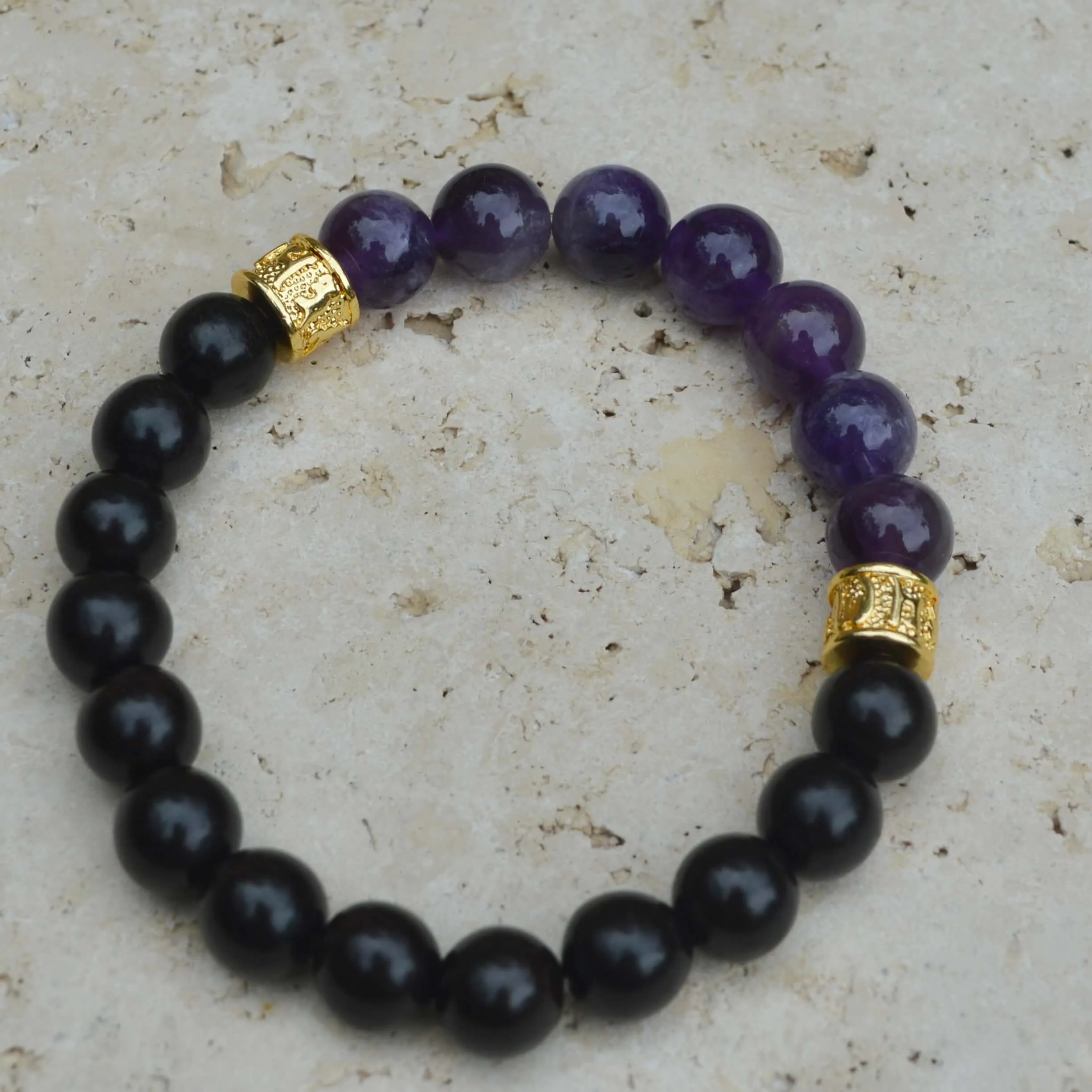 AMETHYST & EBONY WOODEN BEADED BRACELET
