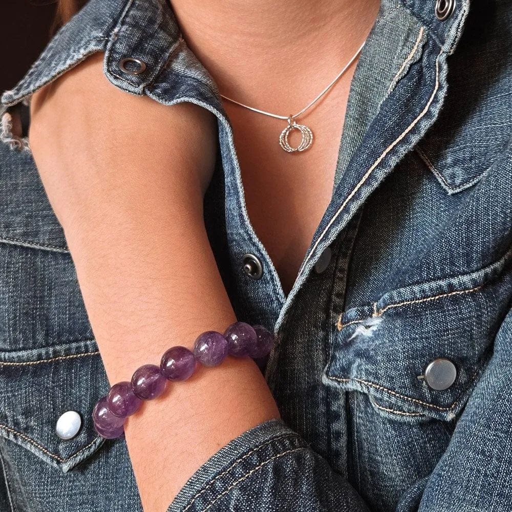 Amethyst Bracelet 10mm Beaded Stretch Cord