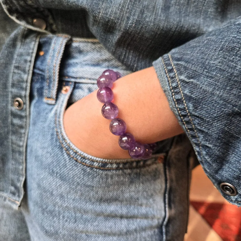 Amethyst Bracelet 10mm Beaded Stretch Cord