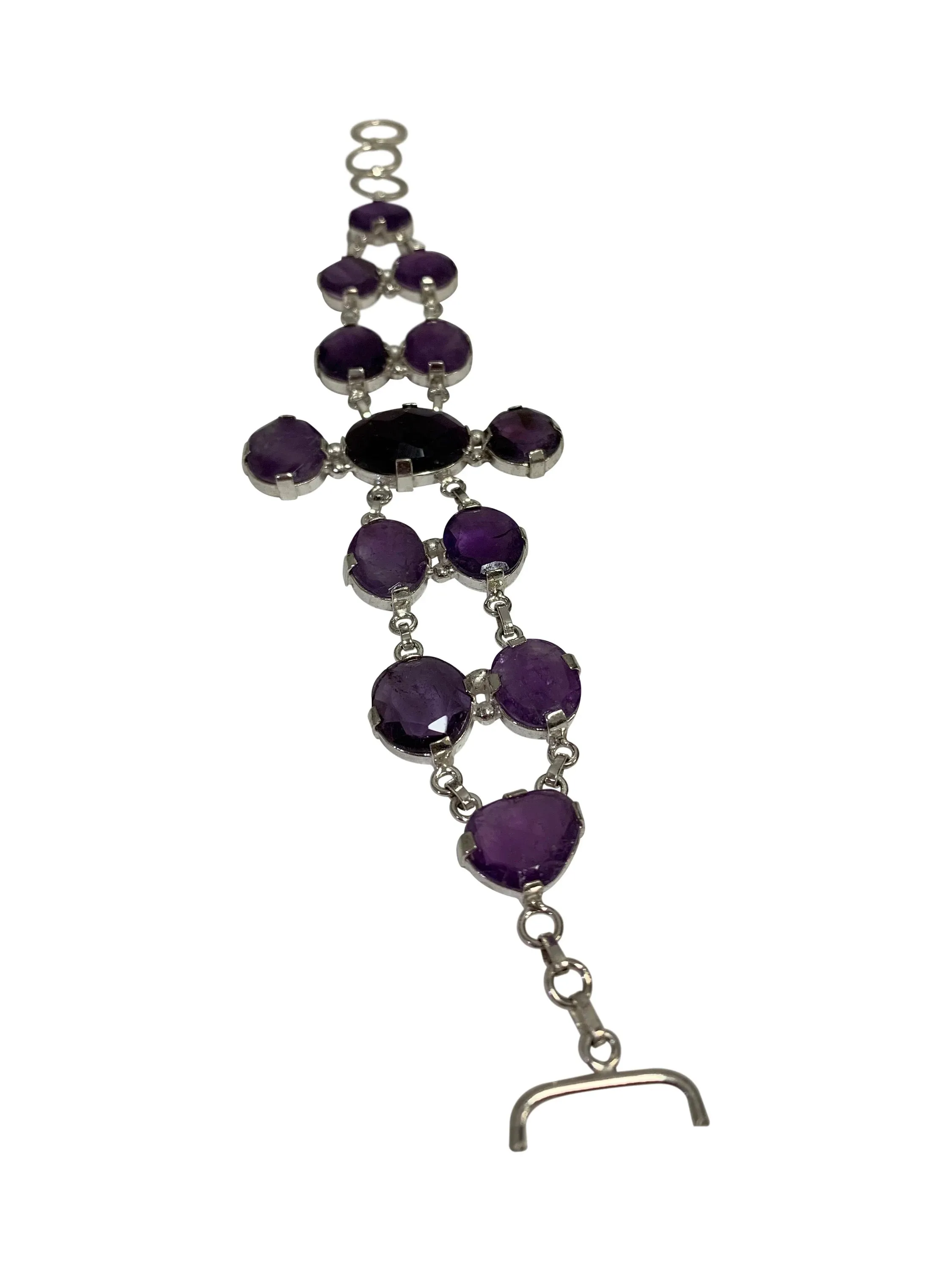 Amethyst Chakra Stone Silver Adjustable Chain Bracelet