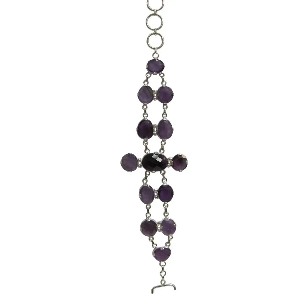 Amethyst Chakra Stone Silver Adjustable Chain Bracelet