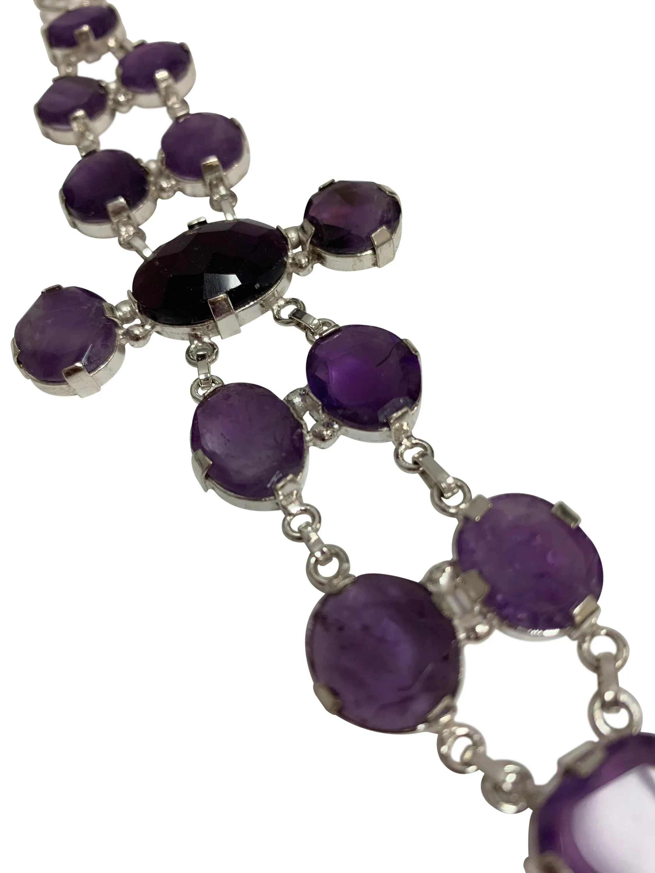 Amethyst Chakra Stone Silver Adjustable Chain Bracelet