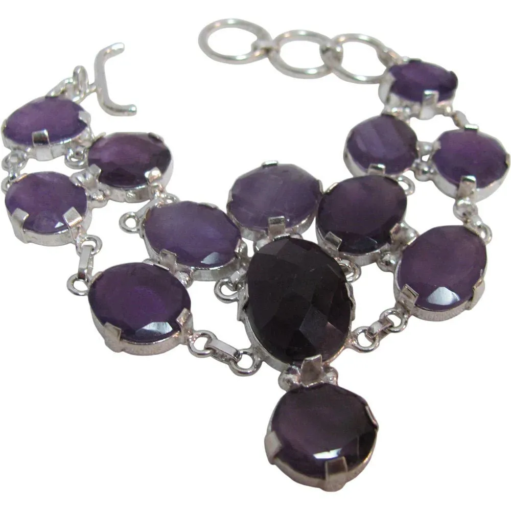 Amethyst Chakra Stone Silver Adjustable Chain Bracelet