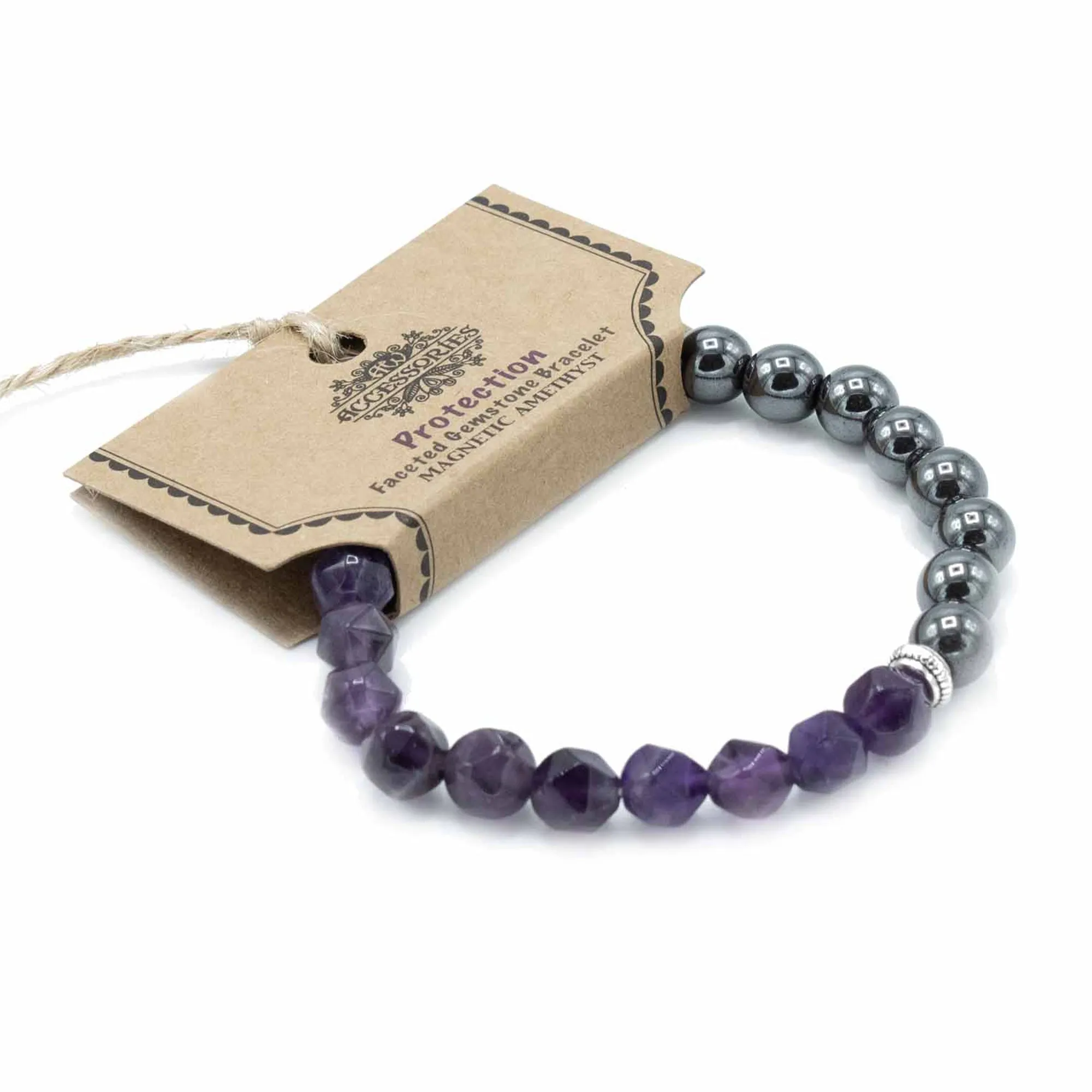 Amethyst Faceted Gemstone & Hematite Bracelet