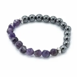 Amethyst Faceted Gemstone & Hematite Bracelet
