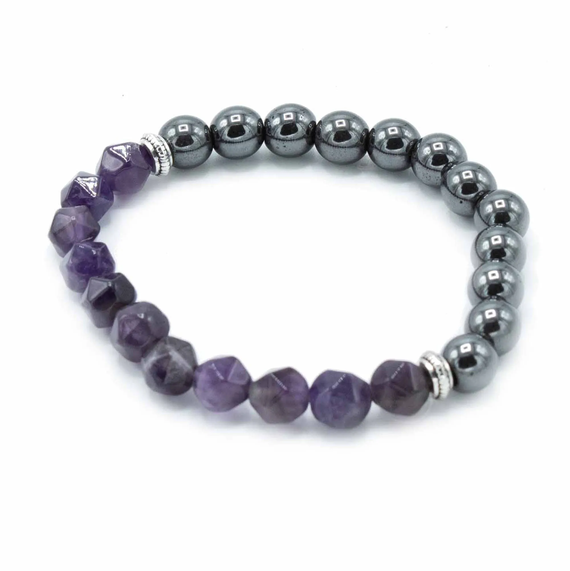Amethyst Faceted Gemstone & Hematite Bracelet