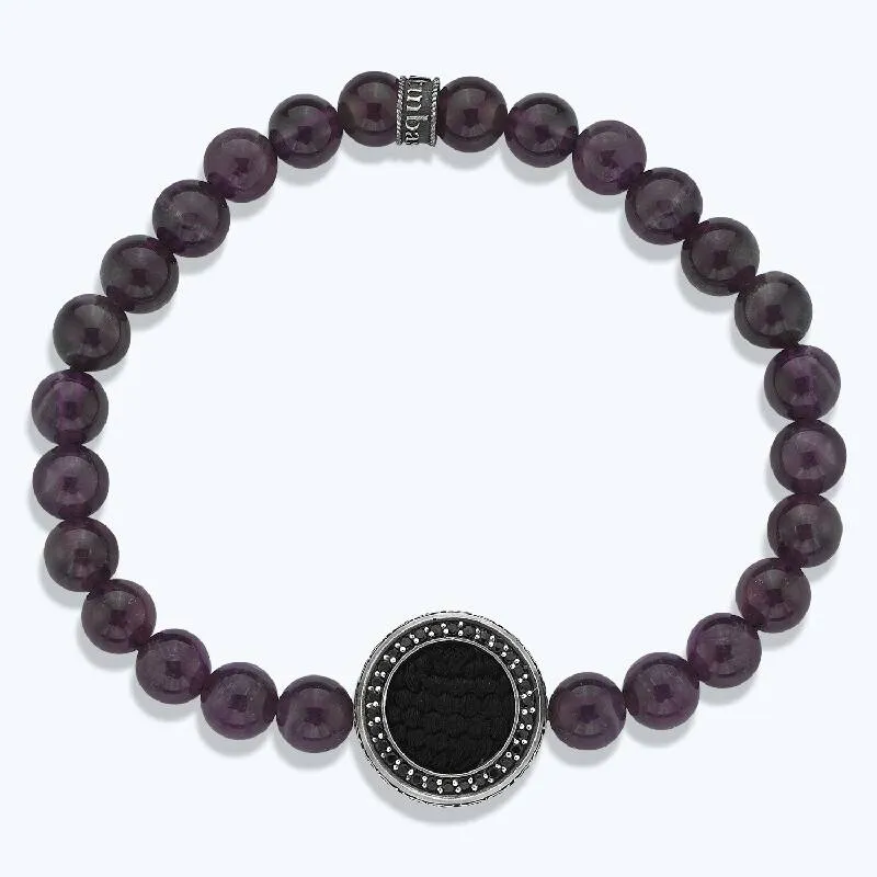 Amethyst Stone Silver Men's Kiswa Bracelet