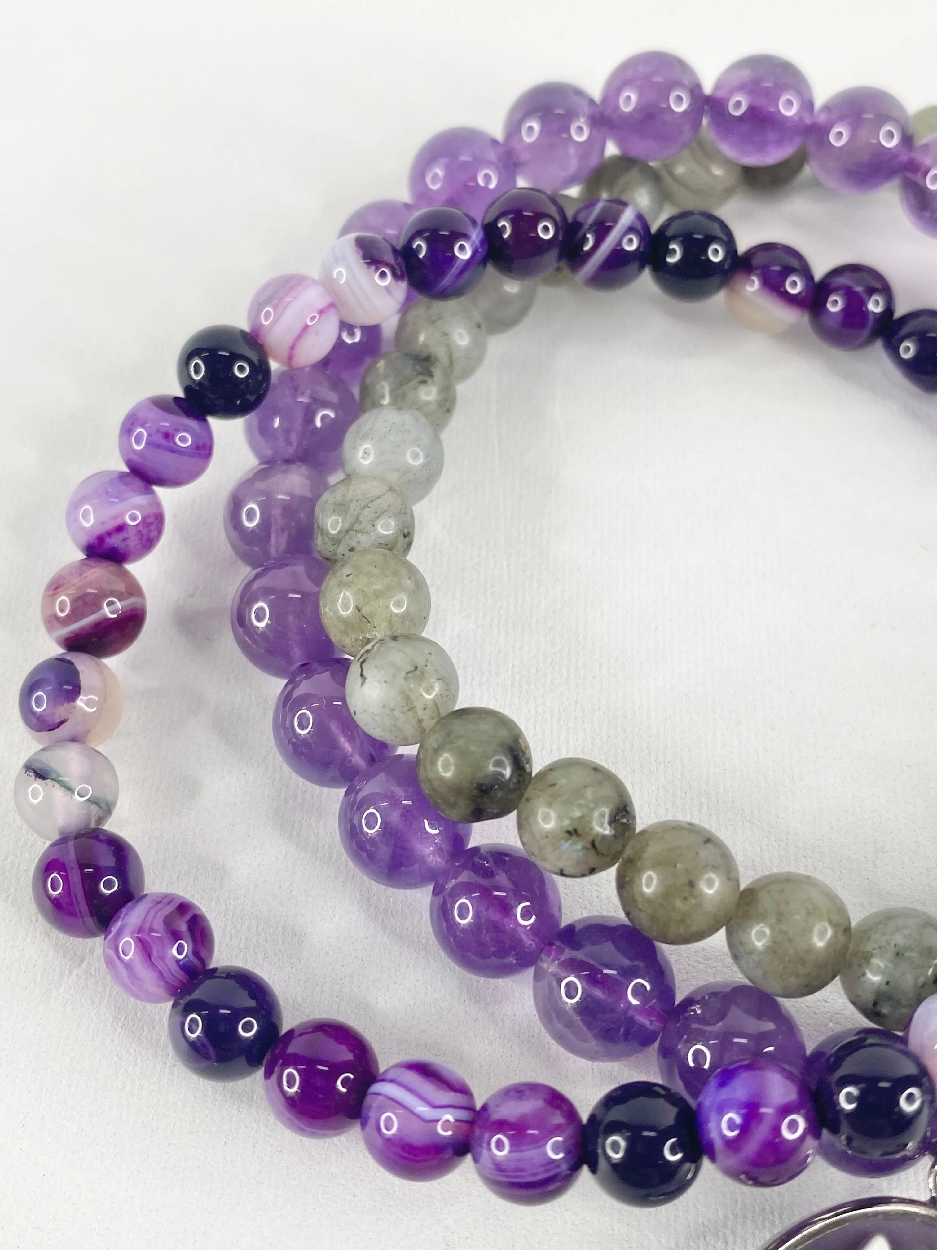 Amy Kahn Russell Amethyst & Labrodite Beaded Cameo Braclete